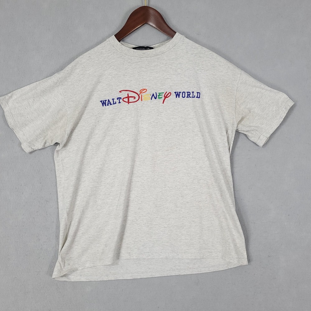Disney T-Shirt Mens L/XL Gray Embroidered Walt Disney World Relaxed Cotton Y2K